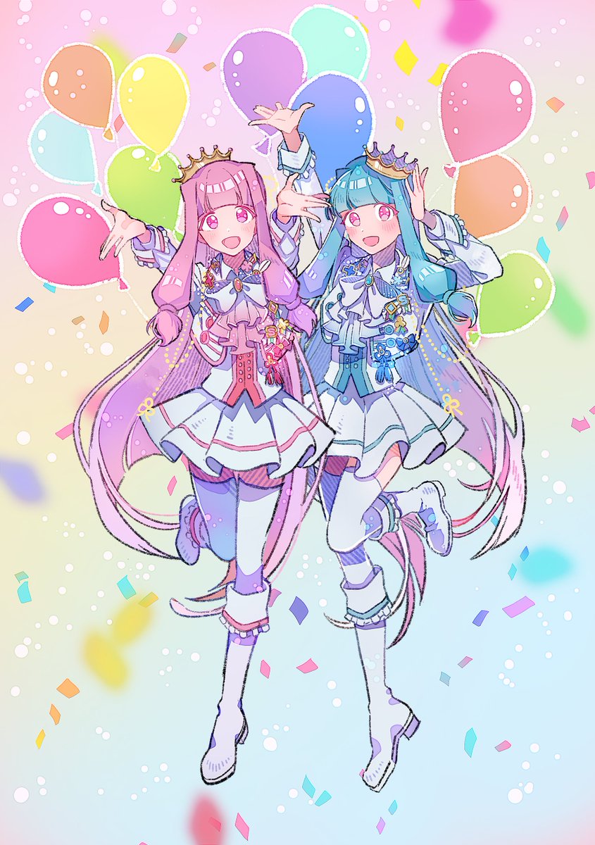 kotonoha akane ,kotonoha aoi multiple girls 2girls pink hair long hair smile siblings balloon  illustration images