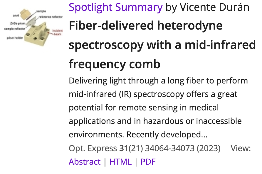 Derryck Reid (@derryckreid) on Twitter photo Honoured that our joint paper between <a href="/orctweets/">ORC Southampton</a>, <a href="/chromacityltd/">Chromacity</a> and <a href="/HeriotWattUni/">Heriot-Watt University</a> "Fiber-delivered heterodyne spectroscopy with a mid-infrared frequency comb" in #OPG_OpEx has been highlighted in <a href="/OpticaPubsGroup/">Optica Publishing Group</a> "Spotlight on Optics". Thank you! opg.optica.org/spotlight/summ… Honoured that our joint paper between <a href="/orctweets/">ORC Southampton</a>, <a href="/chromacityltd/">Chromacity</a> and <a href="/HeriotWattUni/">Heriot-Watt University</a> "Fiber-delivered heterodyne spectroscopy with a mid-infrared frequency comb" in #OPG_OpEx has been highlighted in <a href="/OpticaPubsGroup/">Optica Publishing Group</a> "Spotlight on Optics". Thank you! opg.optica.org/spotlight/summ…