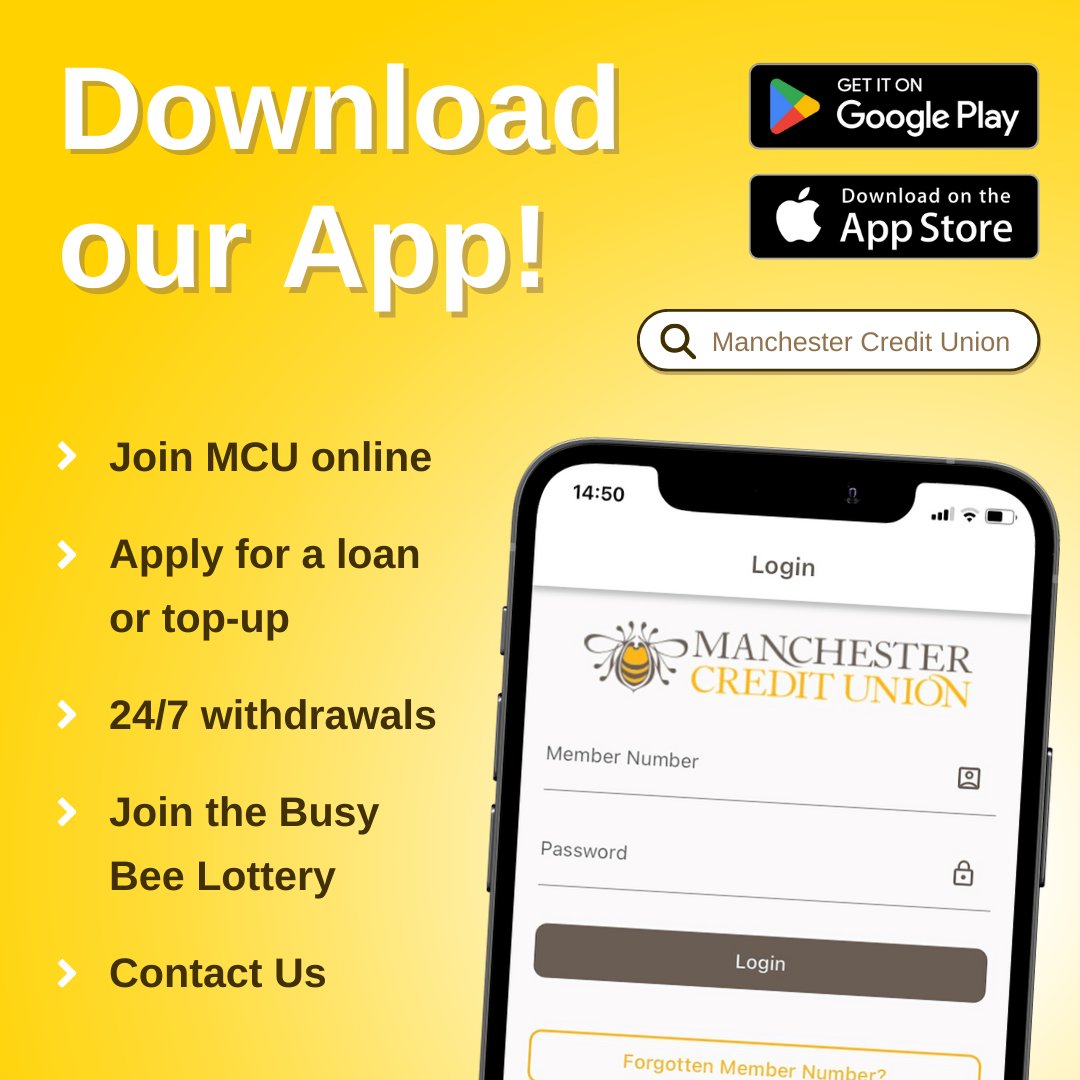 Use our new mobile app to manage your money over Christmas while we're closed!

You can download the app directly from Google Play or the App Store. 
🔎 ‘Manchester Credit Union’

More info -manchestercreditunion.co.uk/member-hub/mob…