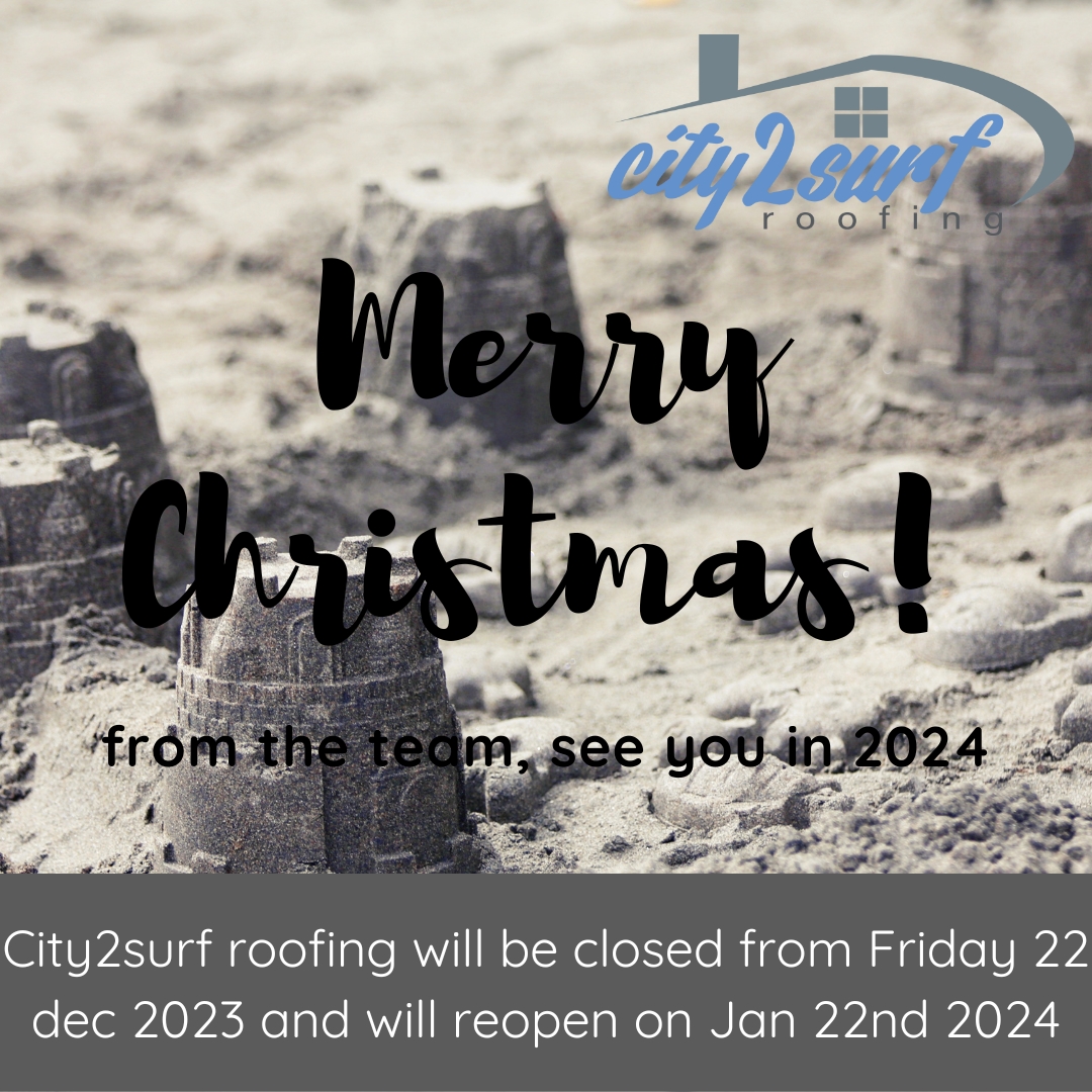 City2surf Roofing is now closed for Christmas, a Happy New Year and a well deserved break!
For any inquiries please contact us via our website !
city2surfroofing.com.au
#tileroofing
#rooftilers #tiledroof 
#metalroofing #metalroof 
 #colorbondroof #colorbondsteel