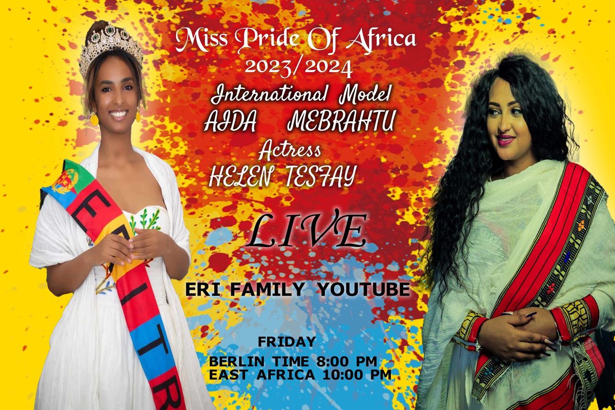 Miss Pride of Africa UK 2023/24 Queen Aida Mebrahtu will be live tomorrow with Actress Helen Tesfay at 7PM GMT 

m.youtube.com/@araratenterta…? 
we shall hear all about her journey and her plans for the future
Please tune in 
#AfricanandProud