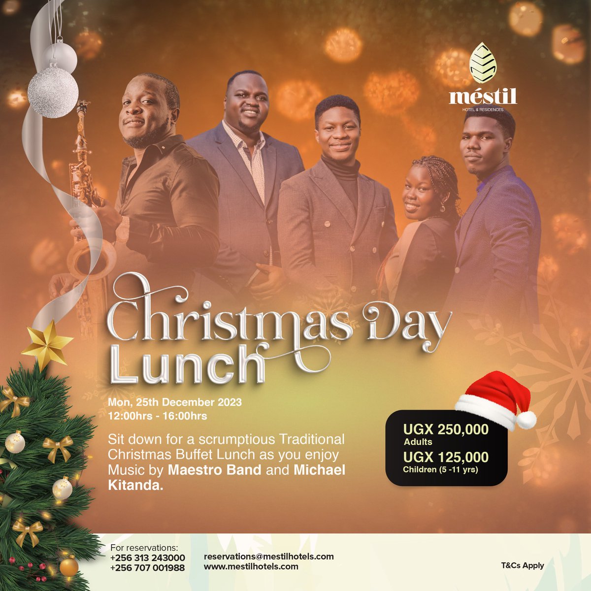 Jingle all the way to a delicious Christmas feast! ✨ Unwrap a scrumptious Traditional Christmas Buffet: roast turkey & trimmings, festive treats, exotic drinks & Christmas pudding! Get groovin' to @maestrobandug & @MichealKitanda 's merry tunes!