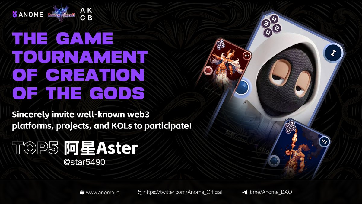 The Game Tournament of Creation of the Gods Sincerely invite well-known #web3 platforms, projects, and #KOLs to participate! The #top 🔟 participants will receive Anome's gift package! 🎊 fifth Partner: @star5490 👇👇👇 For more details go to： discord.gg/JukNBTyNKD