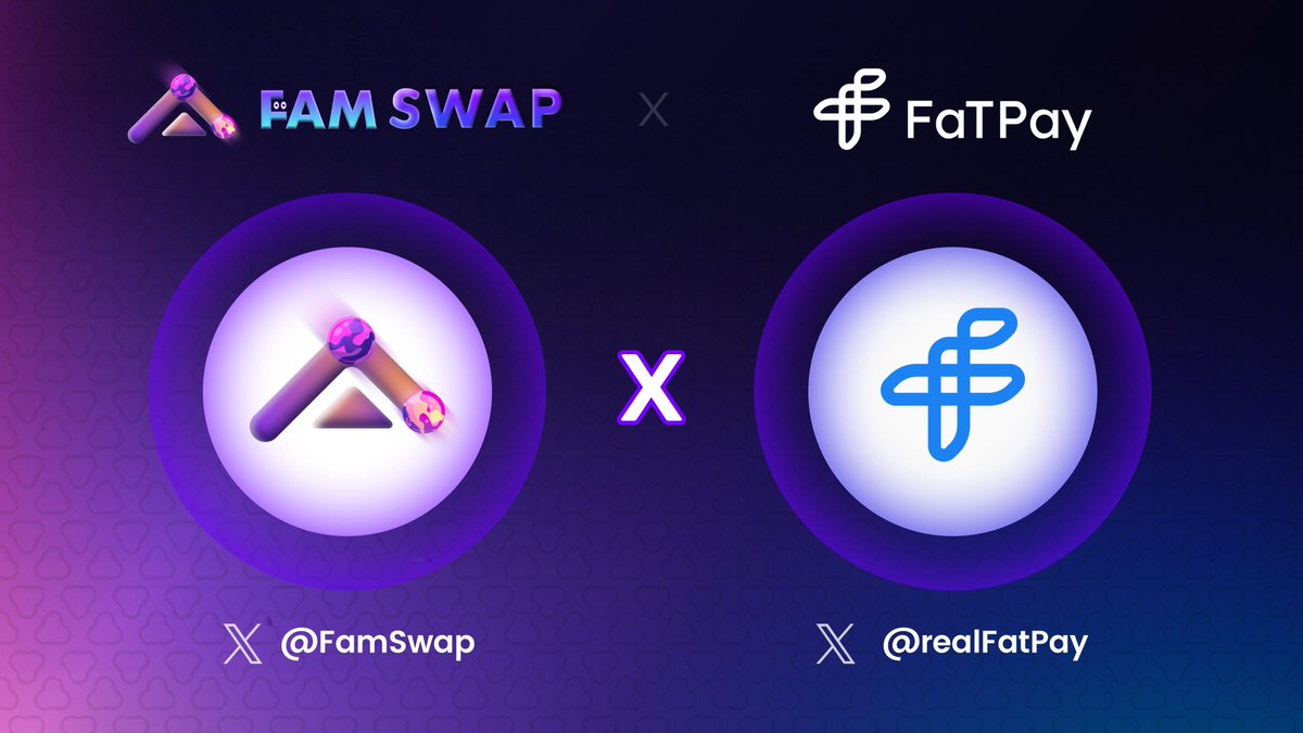 🔮<a href="/FamSwap/">FAMSWAP🔮</a> is pleased to announce a partnership with <a href="/realFatPay/">FaTPay</a> 🎉

🔥<a href="/realFatPay/">FaTPay</a> is a leading crypto payment service provider. The bridge connecting Web2.0 and Web3.0.

🤝🚀Stay tuned for more exciting news on the partnership! #CryptoCommunity #partnership