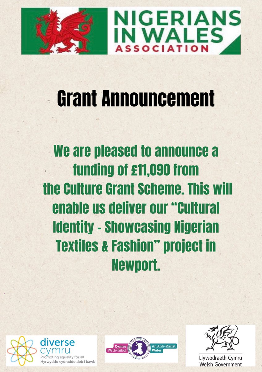 We are excited to be delivering this project for our community. A big thank you to @DiverseCymru and @WelshGovernment for supporting us to transfer skills and showcase Nigerian’s rich cultural heritage.