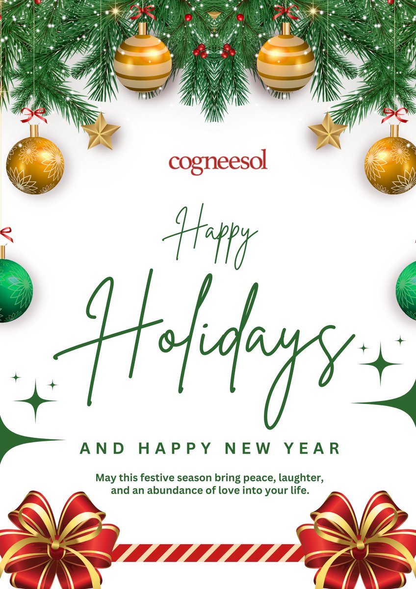 Cogneesol wishes you all a holiday season filled with joy, laughter, and warm moments. Here's to a spectacular New Year filled with exciting possibilities and endless happiness. Happy Holidays and a Prosperous New Year to you and your loved ones! ✨ #HappyHolidays #NewYear