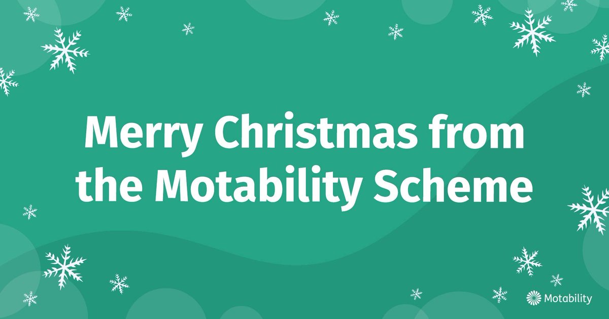 Season’s greetings and best wishes from all the team at Motability Operations. We hope you have a safe and happy festive period and we remain open to support all our customers. To view our opening hours, visit news.motability.co.uk/scheme-news/co… #FestiveSeason #HappyHoliday