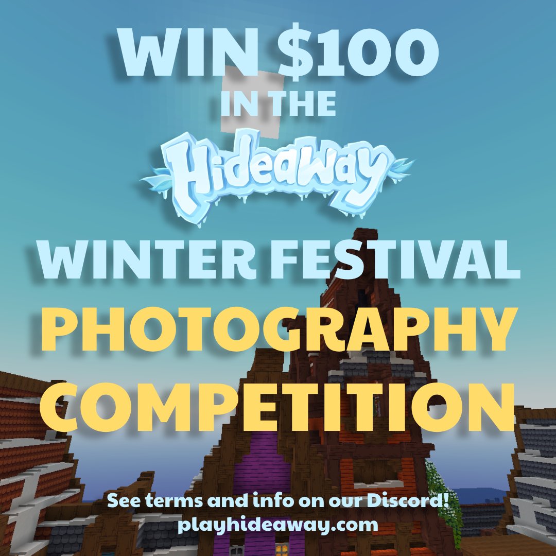 Want to win a bunch of sweet festive prizes? All you need to do is take a stunning photo of the Winter Festival on Hideaway!

Find more info on the Photography Competition over on our Discord!

playhideaway.com