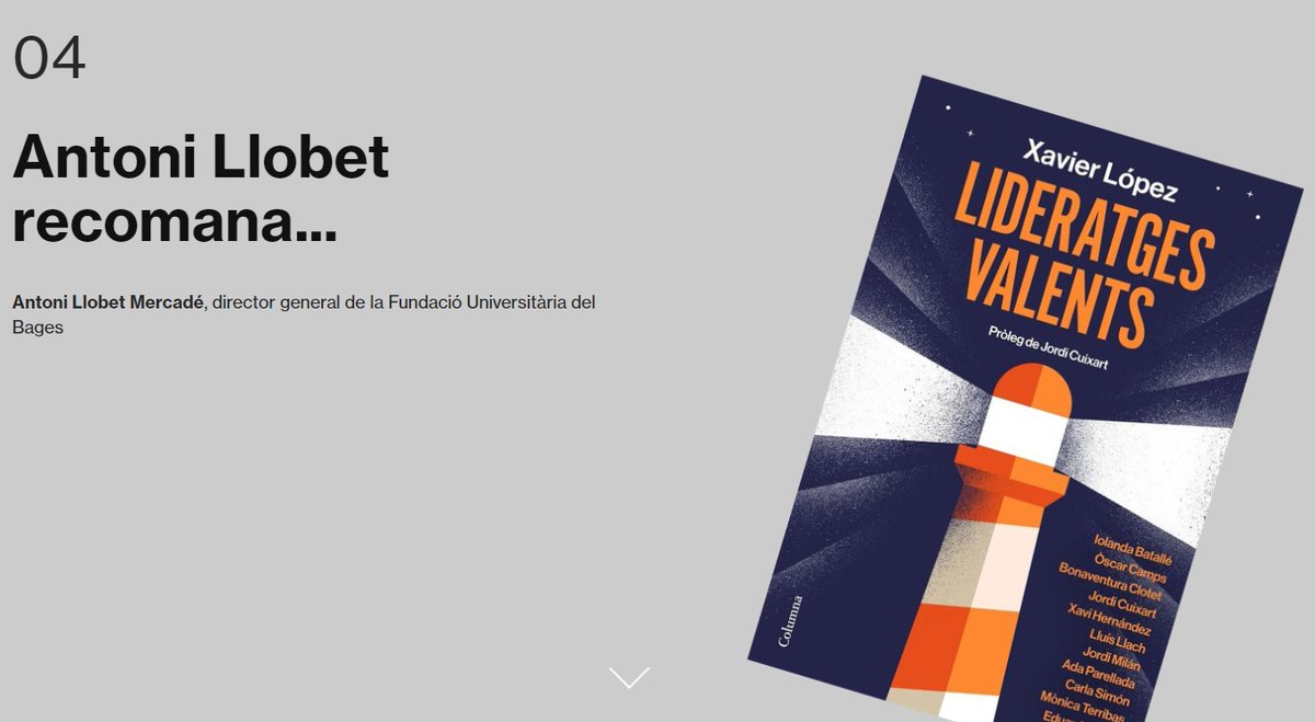 UManresa's tweet photo. CÀTEDRA DE LIDERATGE EN VALORS | A la revista de la Càtedra de Lideratge en Valors, el director general de la Fundació Universitària del Bages, @Antoni_Llobet_M  ens recomana el llibre "Lideratges valents" de @xlopez80 

https://t.co/jlNHIcz6FS

#lideratge #valors #lidva https://t.co/YDv7iJXZib