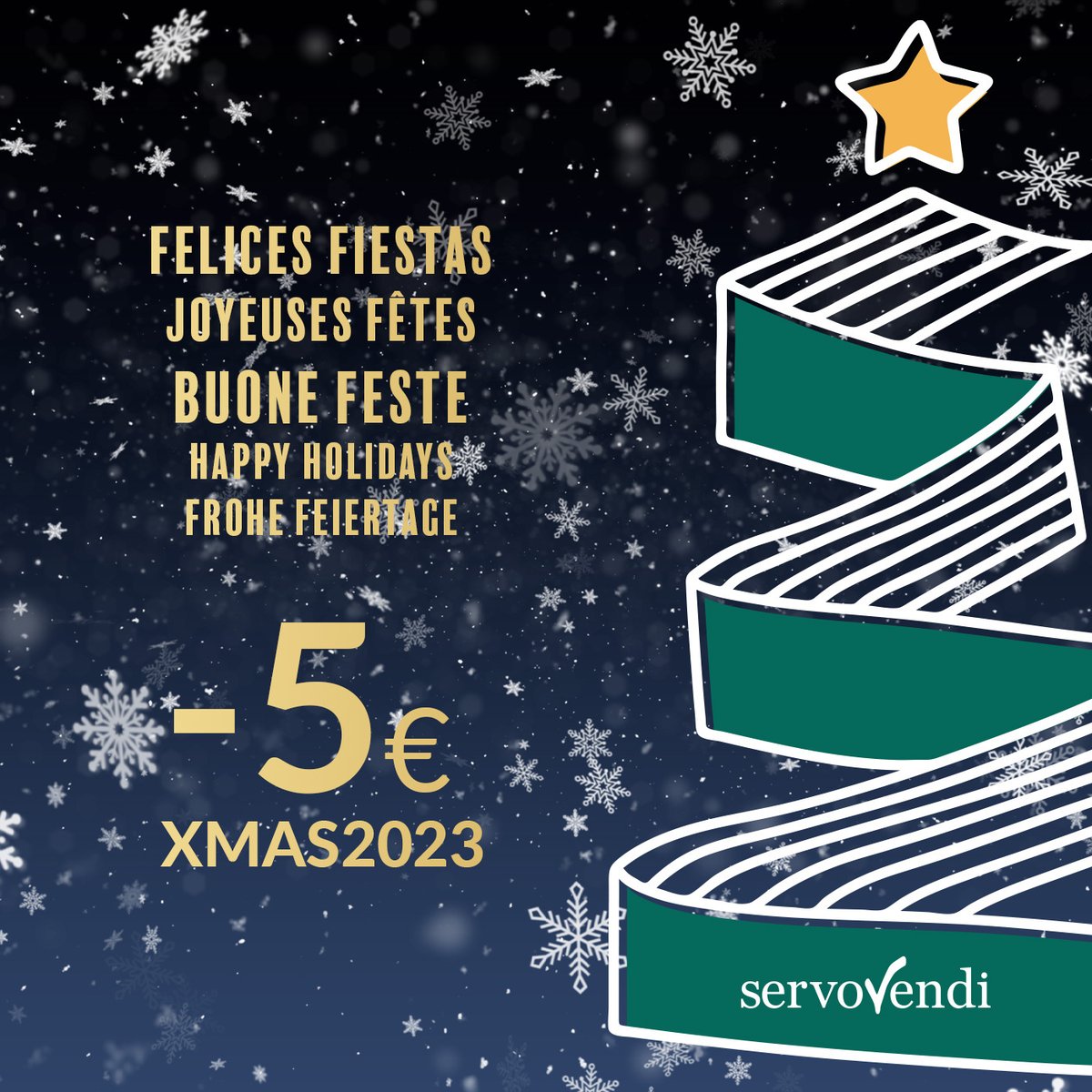 Desde Servovendi queremos felicitaros la Navidad con un cupón 5€ de descuento🎄sobre un pedido hasta reyes.
Merry Christmas 🎅 🦌