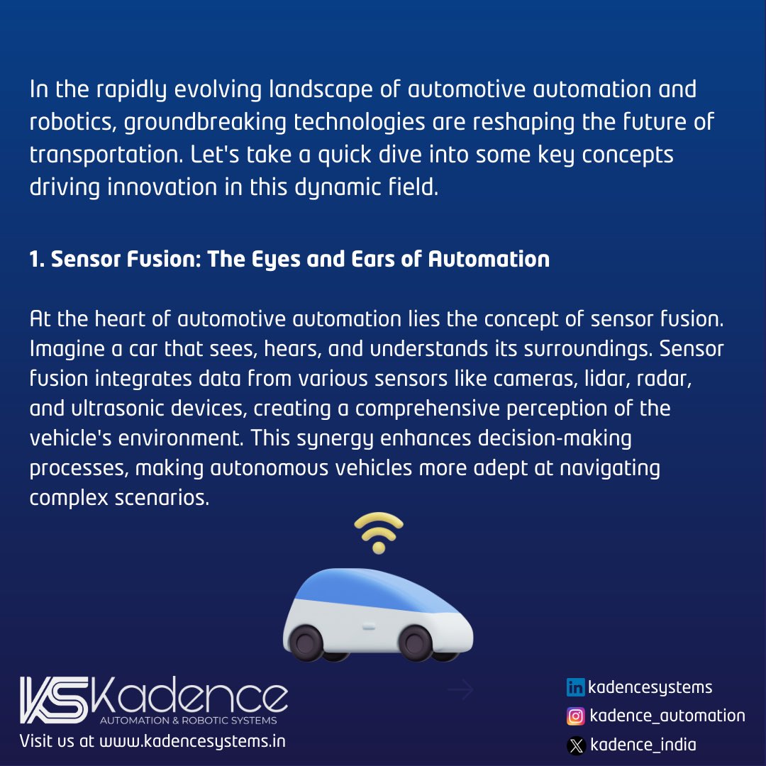 Kadence_India's tweet image. Unveiling the Future of Automotive Automation! 

Dive into the world of groundbreaking technologies reshaping transportation. From Sensor Fusion to 5G Connectivity, explore key concepts driving innovation in autonomous vehicles. 🤖🔧 

#AutoTechRevolution #Industry40 #Automation