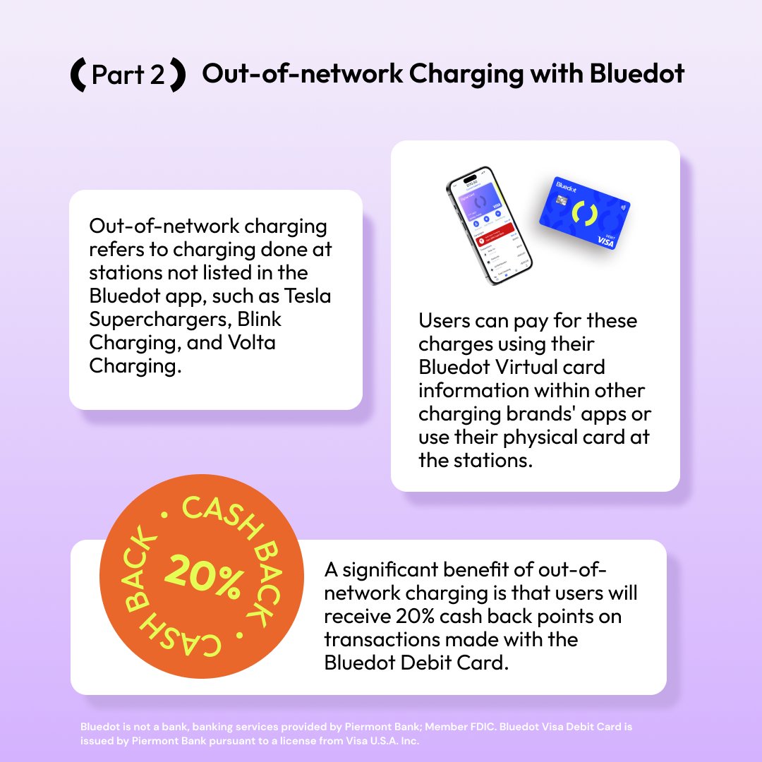 2 great ways to charge &amp; save with Bluedot! ⚡

1️⃣ Enjoy $0.30/kWh fast charging in the app @ stations 📍 on the map 🗺️.

2️⃣ Off the map, get 20% cash back points 💰 when you pay for your EV charging with your Bluedot card. #EVSavings #ChargeWithBluedot 🔌