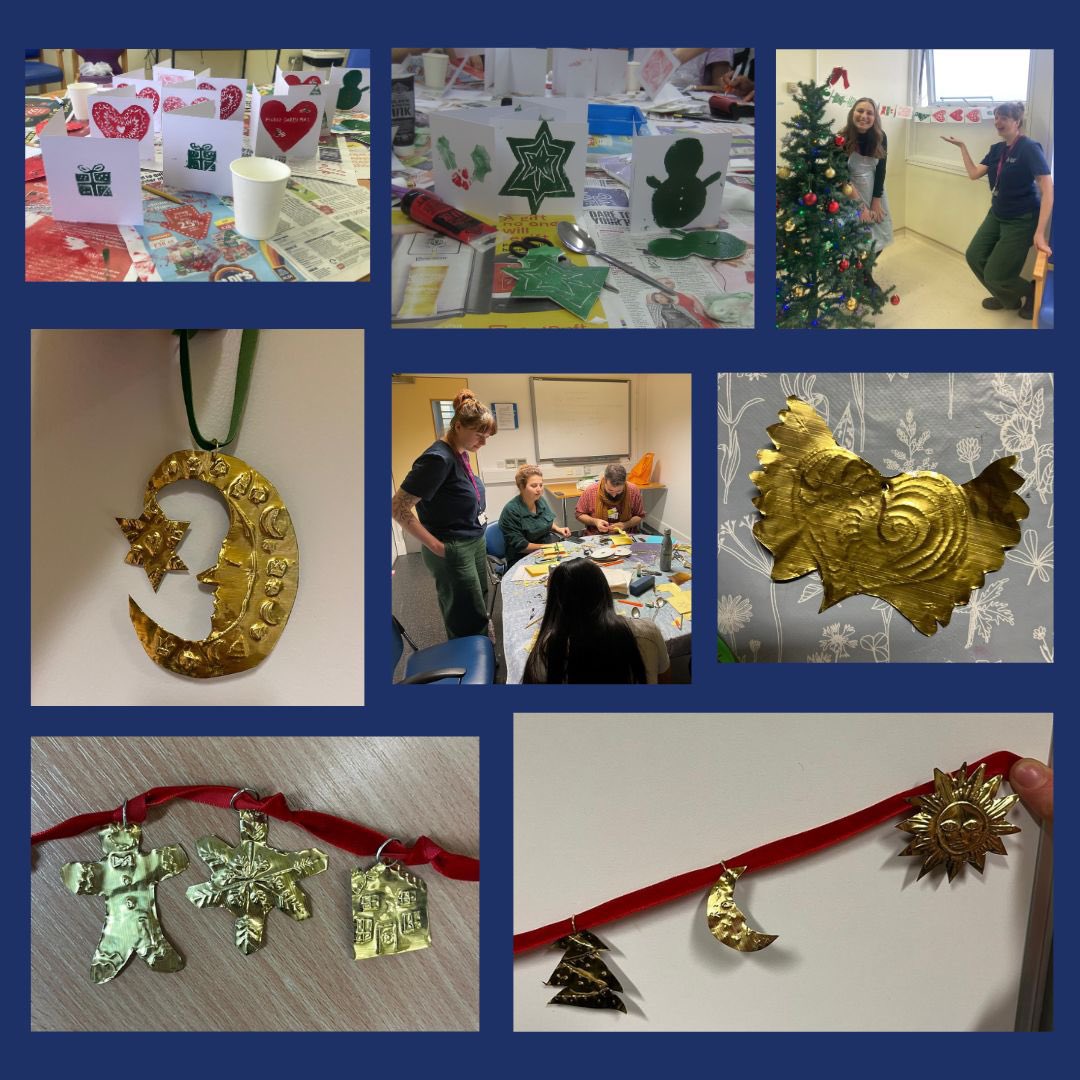 We have run several festive-themed workshops for patients & staff @StGeorgesTrust recently!⛄️Thank you to Lorelle Mykoo (Fleurelly) for running festive garland making Staff Arts Club workshops & Resident Artist, Phoebe Kaniewska for leading card & decoration making sessions! ✨🎄