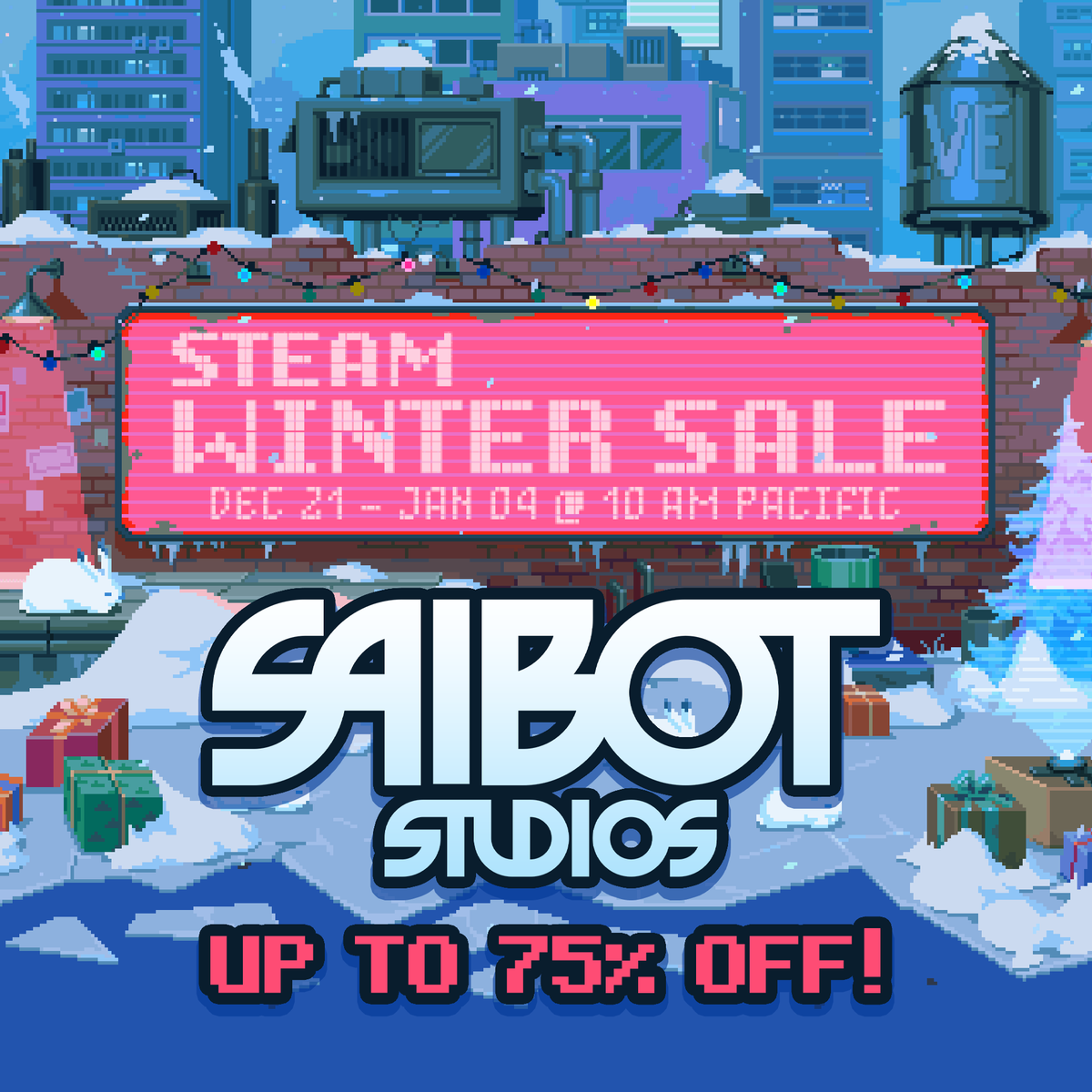 STEAM WINTER SALE, EVERYBODY! ☃️ Discounts up to 75% OFF! 🔫 @OutOfBoundsVg Game & OST -35% 🖤 @TheBlackHeartVg Game & OST -40% 💥 @HellboundGame Game & DLC -60% ⛩️ @DoorwaysGame All Games -75% Link to the stores ▶️ saibotstudios.com RT! Thank you #indiegame #gamedev