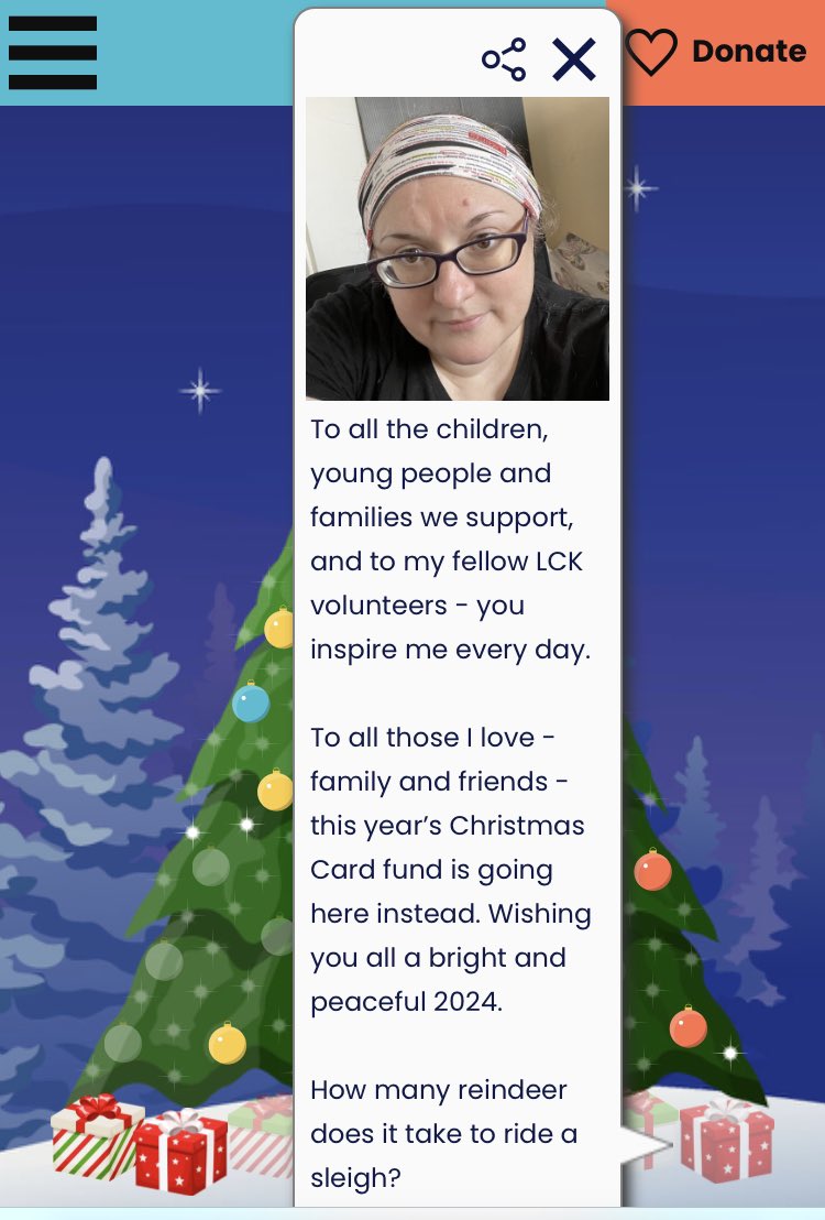 Todays festive message comes from our amazing Health Team Lead @Occ4LifeLtd Wishing you a bright & peaceful 24 How many reindeer does it take to ride a sleigh? Depends if it’s a one horse open sleigh or not! visufund.com/long-covid-kid… #LongCovidKids #LongCovid #Christmas2023