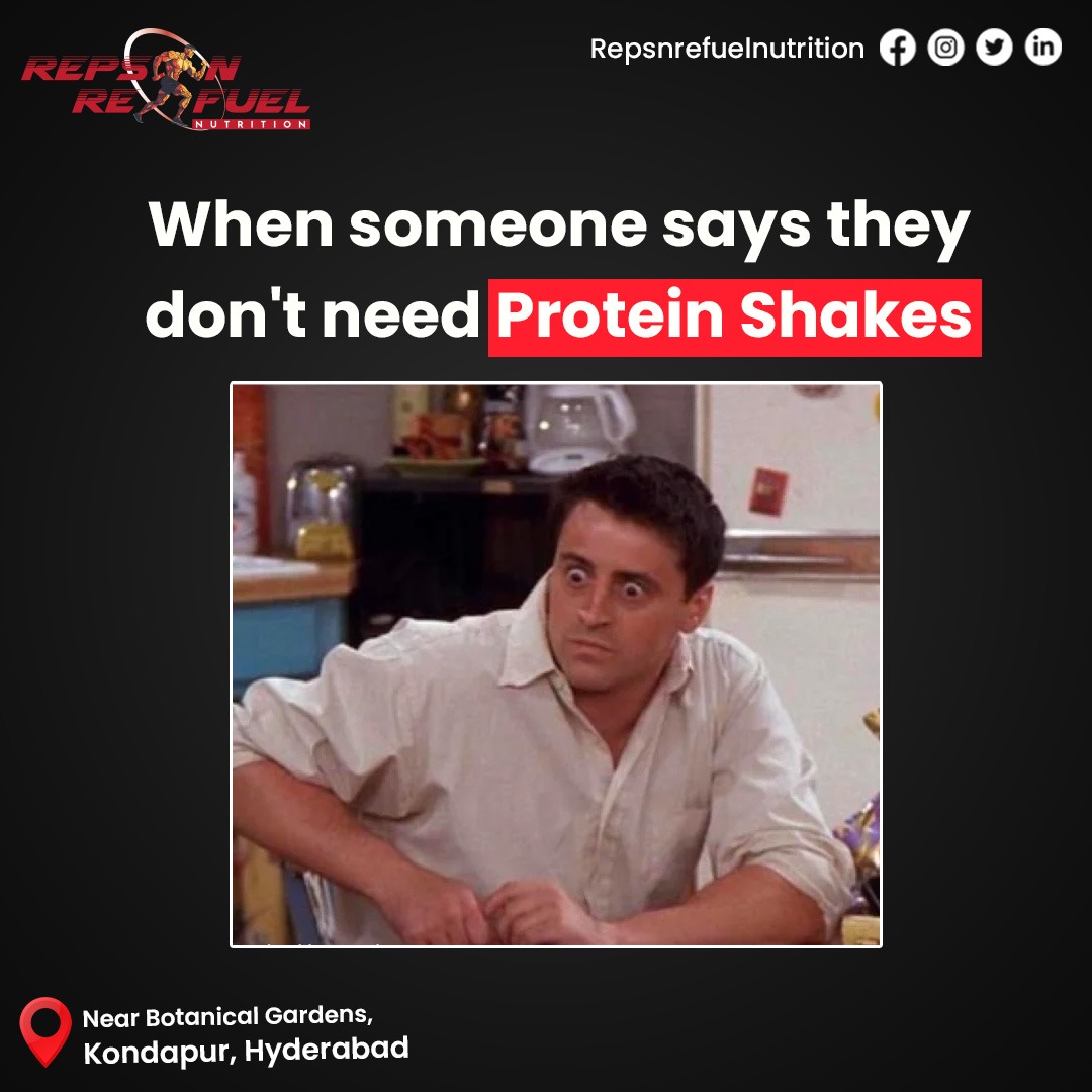 The need of protein shakes extends universally, catering to individuals across diverse fitness goals and lifestyles. 

#ProteinForAll #RepsNRefuel #NutritionEssential #Protein #WheyProtein #Nutritionstore #Supplements #Kondapur #Hyderabad #Jubileehills