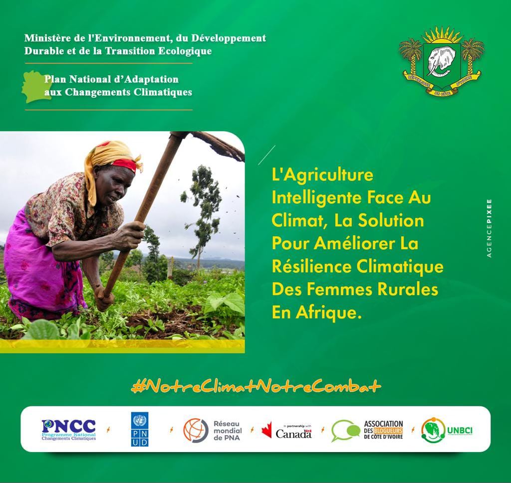 Nous avons désormais lancé la campagne de communication du PNA (Plan National d'Adaptation).
Le Saviez-vous?
L'Agriculture Intelligente Face au Climat" se présente comme la solution clé pour renforcer la résilience climatique des femmes rurales en Afrique.
#notreclimatnotrecombat