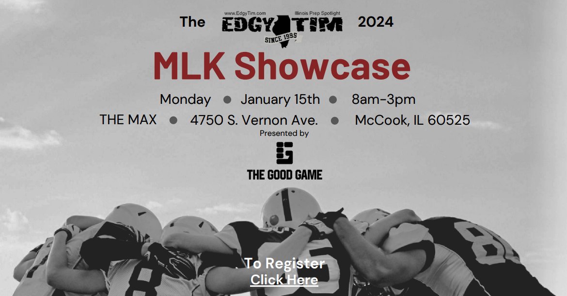 Looking for a chance to compete this winter? Register today for the annual EDGYTIM MLK showcase event. NO testing allowed just football specific work ONLY edgy-tim-mlk-showcase.eventlify.com