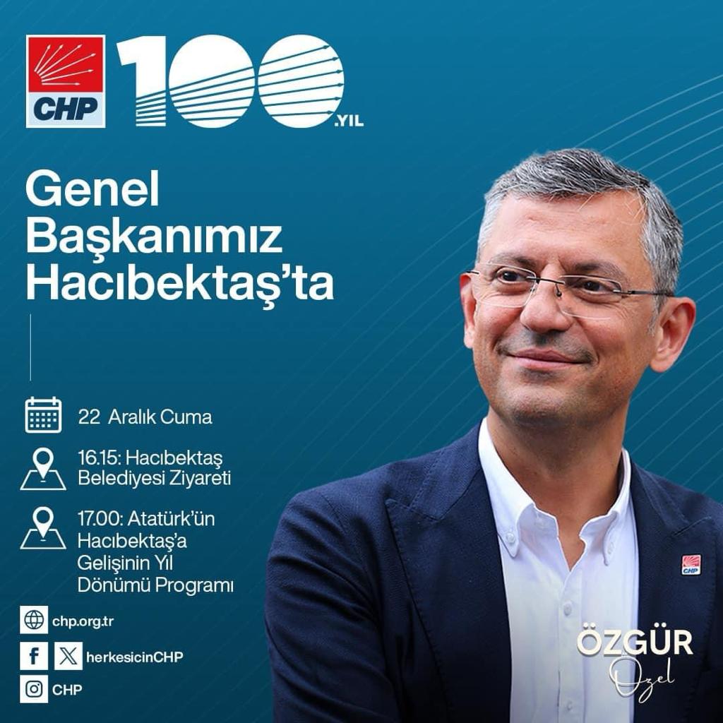 Genel Başkanımız bugün Hacıbektaş’ı ziyaret ediyor. 📆 22 Aralık Cuma (Bugün) - 16:15 Hacıbektaş Belediyesi Ziyareti - 17:00 Atatürk’ün Hacıbektaş’a Gelişinin Yıl Dönümü Programı . . #chpfethiye #chp #yeniyıl #yılbaşı