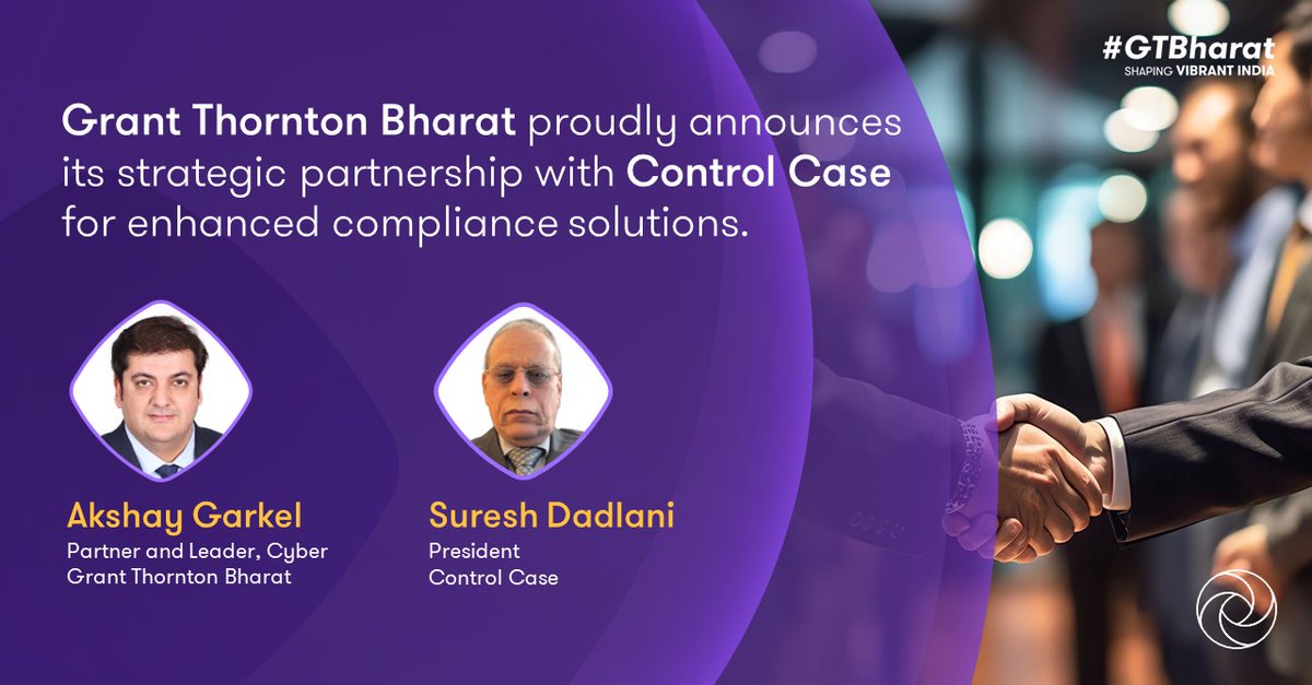 GrantThorntonIN's tweet image. We are thrilled to announce a strategic partnership between #GTBharat and @ControlCase, a distinguished provider of comprehensive compliance and certification solutions.  

This collaboration signifies a major milestone in our commitment to top-notch client services.  

#pcidss
