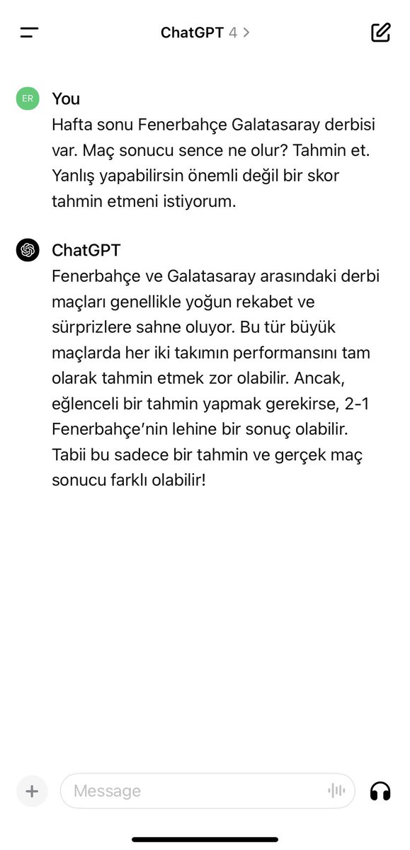 ChatGPT-4’e Fenerbahçe-6S futbol maçı ne olur diye sordum. Cevap 💪💛💙👇 @Mecmua1912 @H1907K @okulacikprive