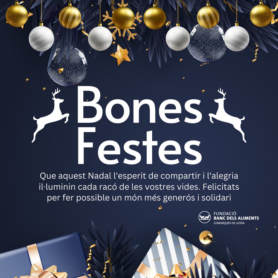 ¡Gràcies pel vostre compromís i solidaritat al Banc dels Aliments de Lleida! En aquestes festes, desitgem alegria, amor i moments feliços. Bon Nadal i feliç any nou! 🌟