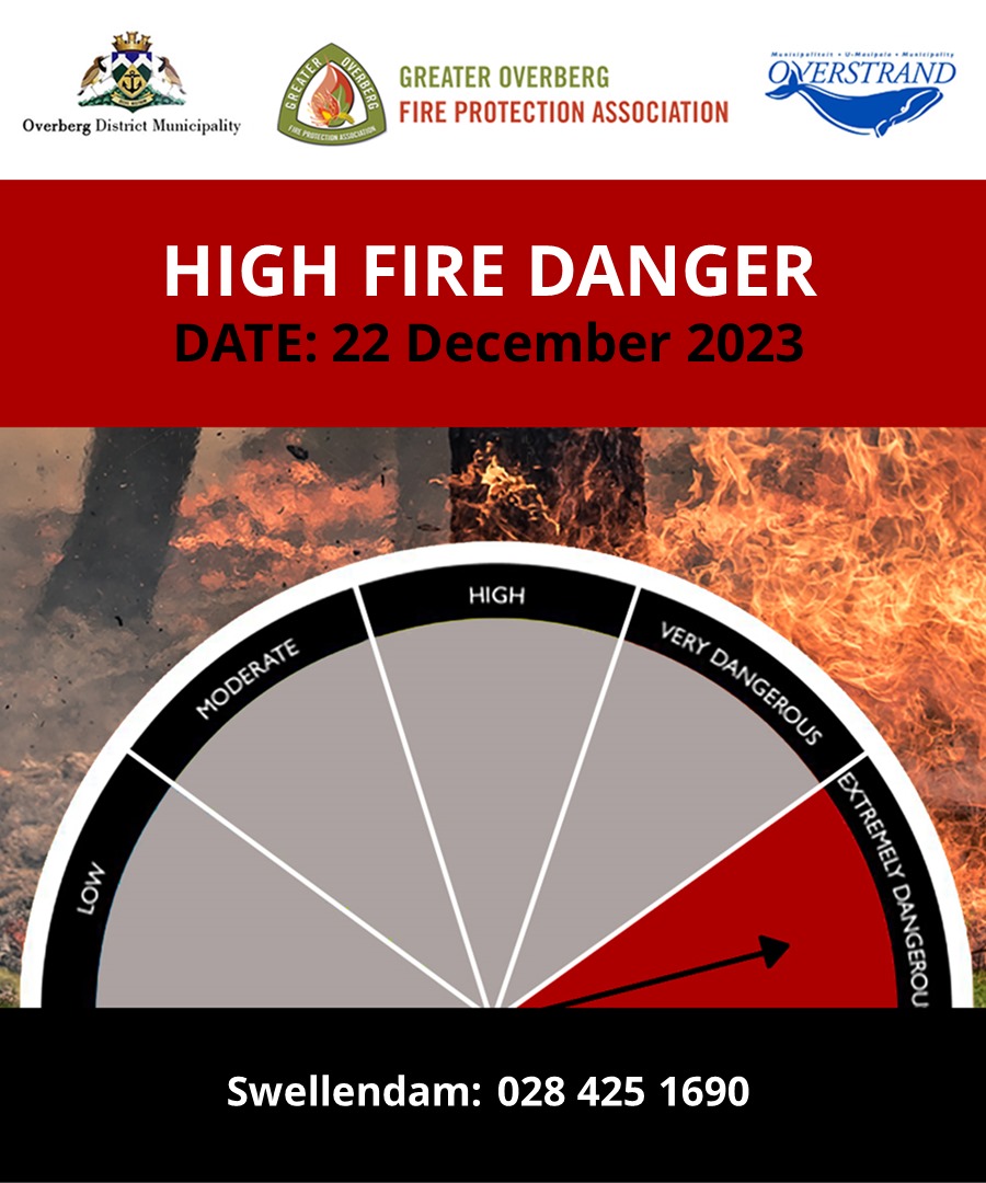 goFPA Warning: Extremely high fire danger forecasted for Swellendam & surrounds. Please be vigilant and report all smoke. #RedDay #Overberg #Swellendam 028 425 1690 @OverbergDM