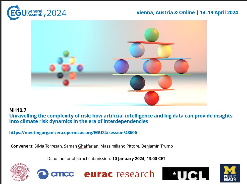 Massimiliano Pittore (@max_pittore) on Twitter photo Are you interested in the role that #ArtificialIntelligence and #MachineLearning can play in multi-risk dynamics?
Join us in a voyage into the complexity of risk at #EGU24:
meetingorganizer.copernicus.org/EGU24/session/…
#ai4climate #climate #multihazard #multirisk
#HILP <a href="/silvia_torresan/">Silvia Torresan</a> <a href="/Saman933/">Saman Ghaffarian</a> Are you interested in the role that #ArtificialIntelligence and #MachineLearning can play in multi-risk dynamics?
Join us in a voyage into the complexity of risk at #EGU24:
meetingorganizer.copernicus.org/EGU24/session/…
#ai4climate #climate #multihazard #multirisk
#HILP <a href="/silvia_torresan/">Silvia Torresan</a> <a href="/Saman933/">Saman Ghaffarian</a>