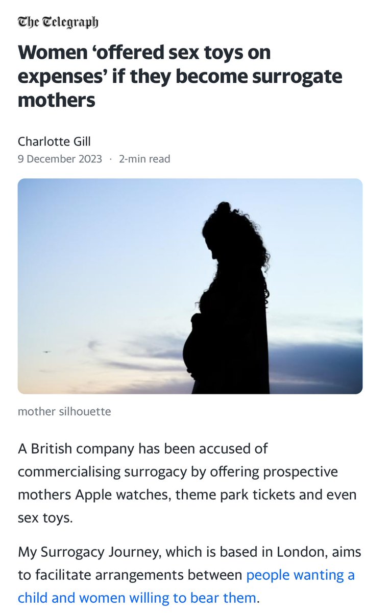 Women in the UK are offered sex toys, Apple Watches, theme park tickets in exchange for renting their wombs by this particular agency. And some of you will dare say this is altruistic, beautiful… But if this agency needs to bribe women into renting their wombs, does that mean…