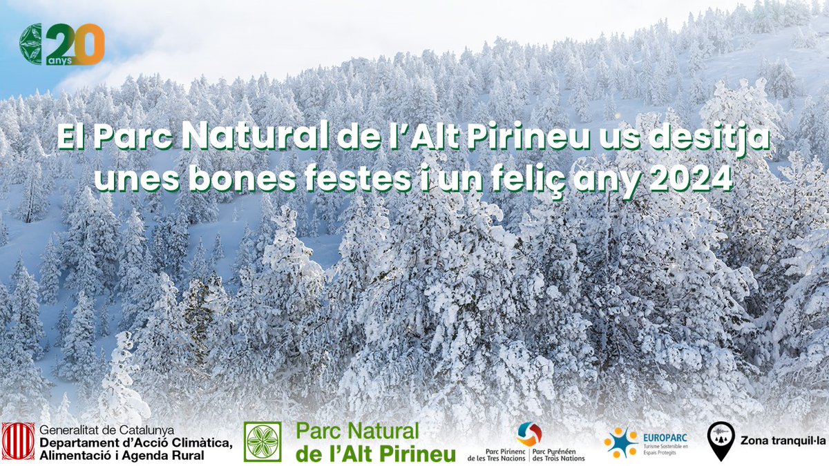 Des de l'equip gestor del Parc Natural de l'Alt Pirineu us desitgem unes bones festes i feliç any 2024! 🎄🏔️
#20anysPNAP #CETSAltPirineu #PNAltPirineu #zonatranquila
#somnatura #PP3N