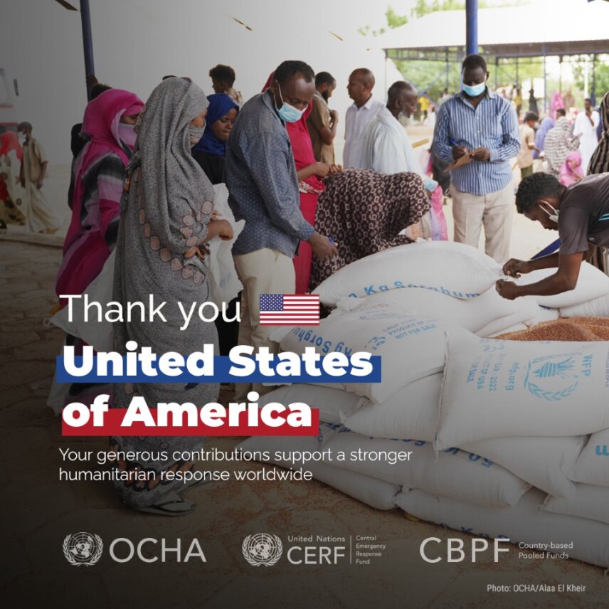 #OCHAthanks @USAIDSavesLives🇺🇸, the top donor to @UNOCHA and a generous supporter of @UNCERF & @CBPFs. Your steadfast support helps humanitarians reach the world’s most vulnerable people with life-saving assistance, in crises like Sudan. Together, we #InvestInHumanity