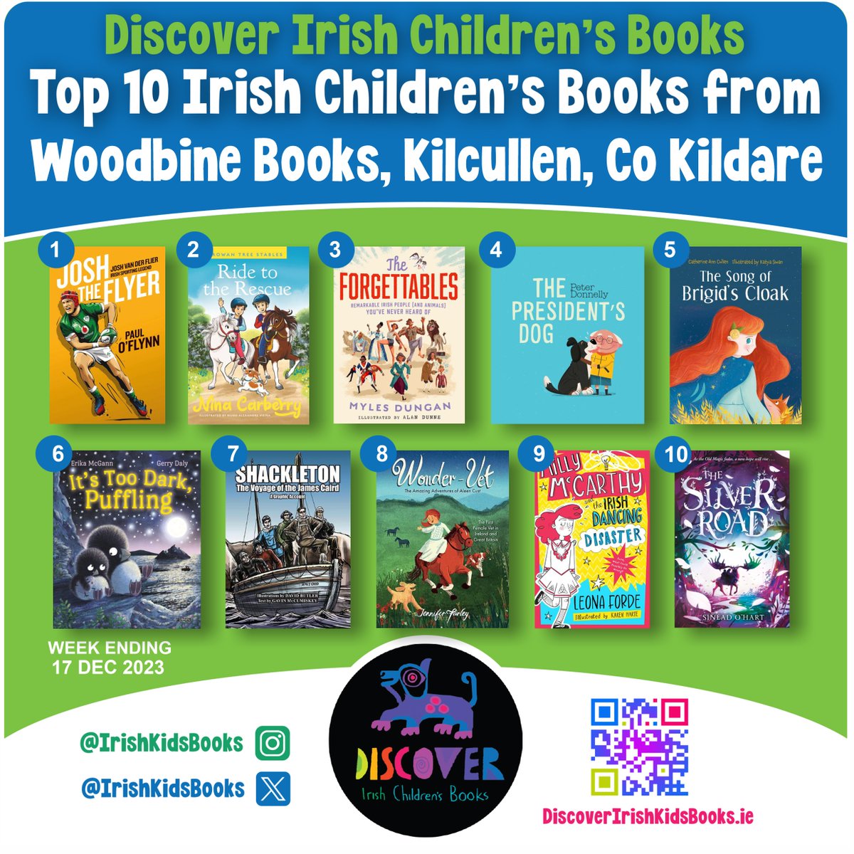 Our final #DiscoverIrishKidsBooks Top 10 Irish Children's Books chart is from @WoodbineBooks in Kilcullen, Co Kildare. Well done to them for getting it prepared in a v busy week! THANK YOU to everyone who has supported @IrishKidsBooks this year. More to come next year!