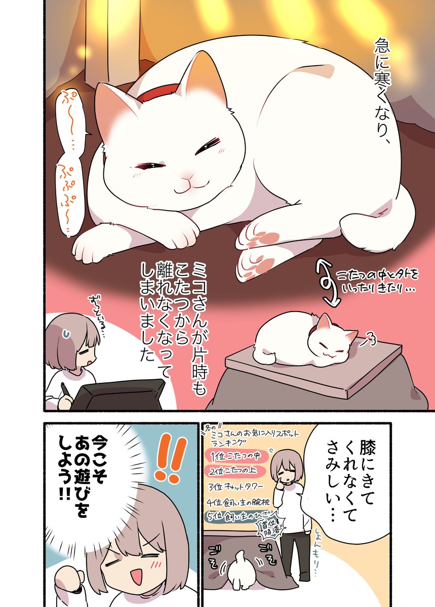 ミコさんとこたつで遊んだ話(1/2)
 #漫画が読めるハッシュタグ
 #愛されたがりの白猫ミコさん 