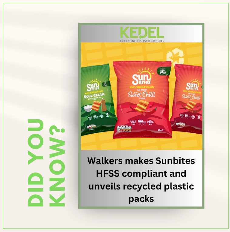 Happy Friday Guys!

Here's a faxt friday for you to end your week!

PepsiCo has reformulated Walkers Sunbites to make them HFSS compliant and transitioned them to new packs made with 50% recycled plastic.

 #SustainablePackaging #CircularEconomy #PlasticReduction