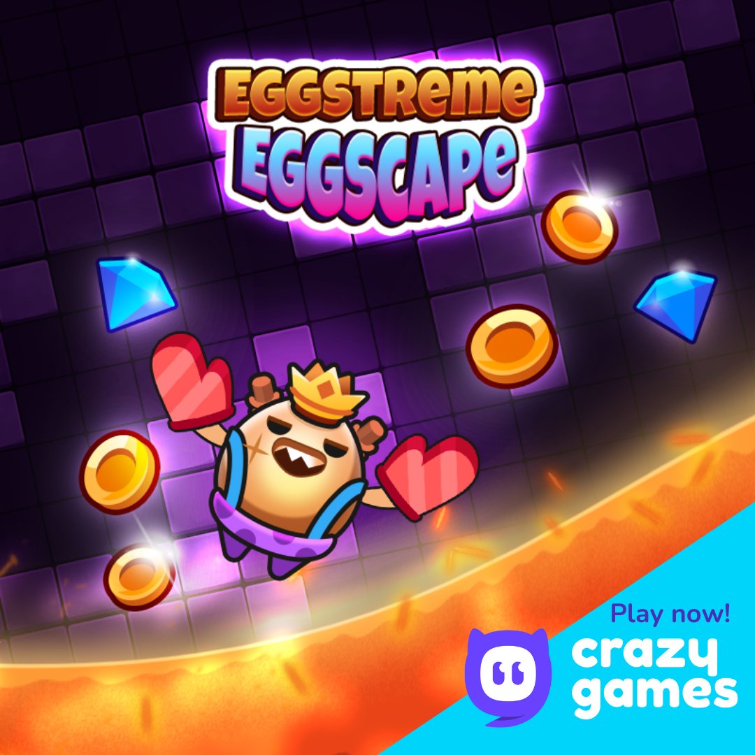 🥚Eggscape the boil! 🌋 Play Eggstreme Eggscape on @CrazyGamesCom! 

🎮 Jump, collect loot, and unlock new characters. 🥳 Meet eggstraordinary characters and conquer levels in this eggciting challenge! 

🕹️ Play now ➡️ crazygames.com/game/eggstreme…