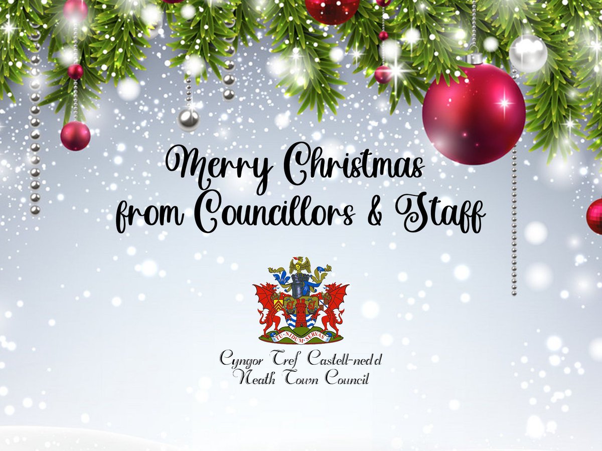 The Office, Community Centres, Neath Town Hall & Neath Castle grounds will be closed from 23rd December and will reopen as normal on Tuesday 2nd January 2024. From all the Councillors and staff at Neath Town Council, we wish you a very peaceful Christmas and a Happy New Year 🎄