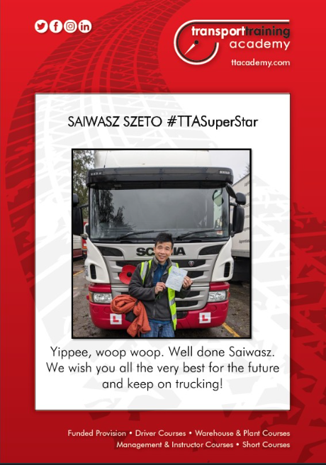 Woop woop! Well done Saiwasz. We wish you all the very best for the future and keep on trucking! #TTASuperStar