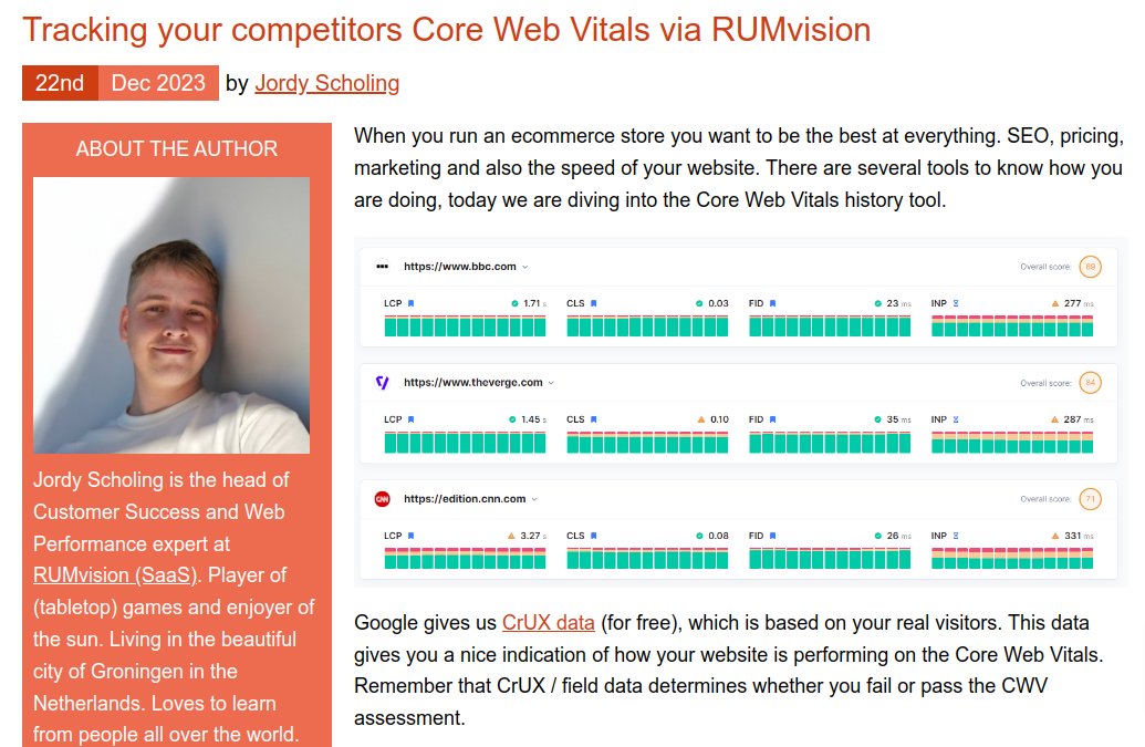 Day 22 - "Tracking your competitors Core Web Vitals via RUMvision" - ecommerce-advent-calendar.com/2023/tracking-… by @JordyScholing &amp; <a href="/suxbyrumvision/">RUMvision - Page speed monitoring</a>