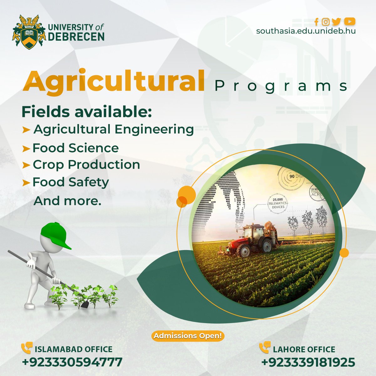 Offering a range of undergraduate, graduate, and doctoral programs, the University of Debrecen helps you learn all the modern methodologies when it comes to agriculture. 
Contact us at the regional office to learn more.
#agriculture #agriculturalengineering #studyabroad #study