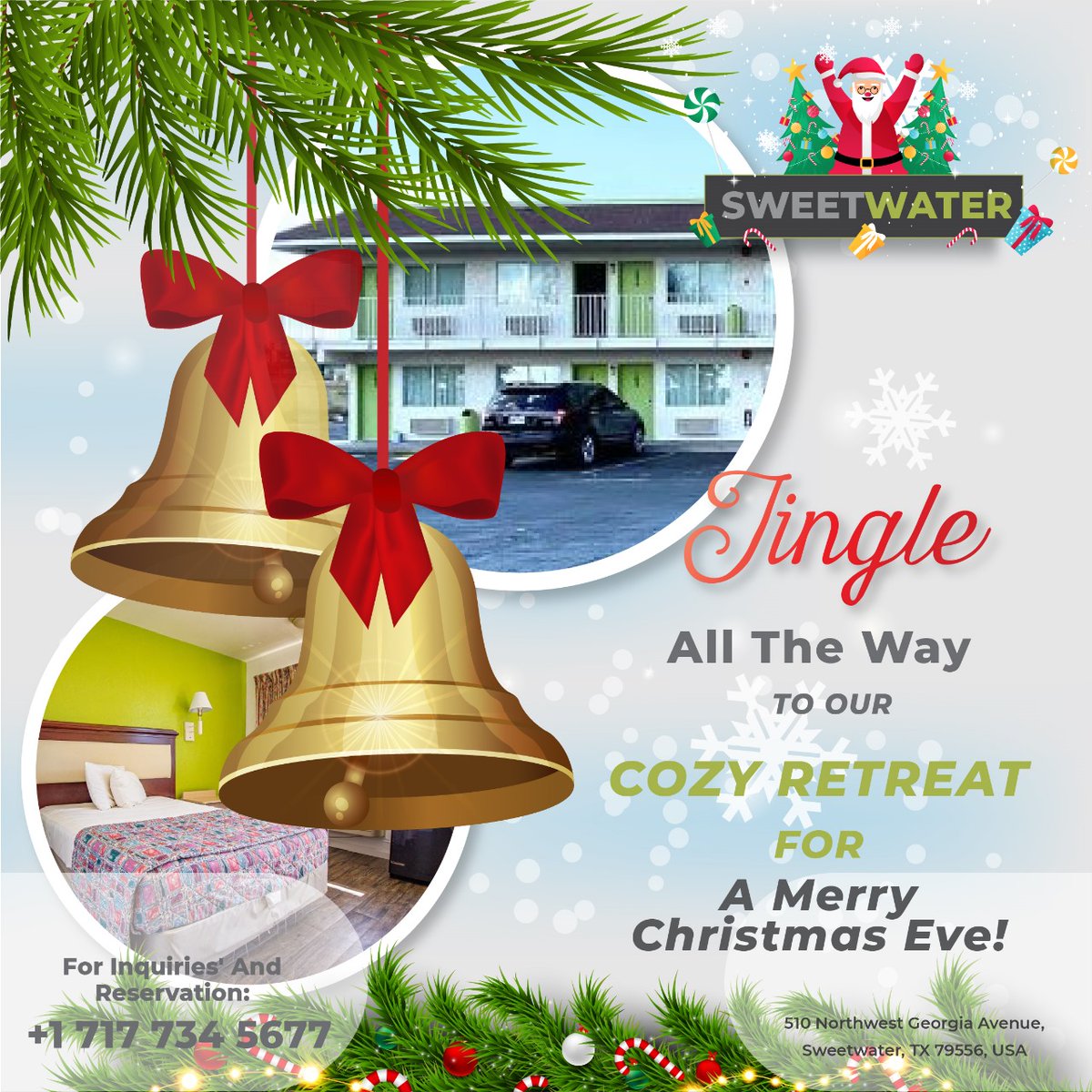 Sweet_waterinn's tweet photo. Wrap up the perfect Christmas Eve! 🎁 Sweetwater Inn offers warmth, joy, and holiday delight. Don't miss out on your cozy holiday escape—book now!
.
For Booking: https://t.co/p9LEDNtW46
.
#MarifahInnSweetwater #Marifah #Sweetwater #Sweetwaterinn #marifahinn #CozyNights https://t.co/KVm3nZwpPX