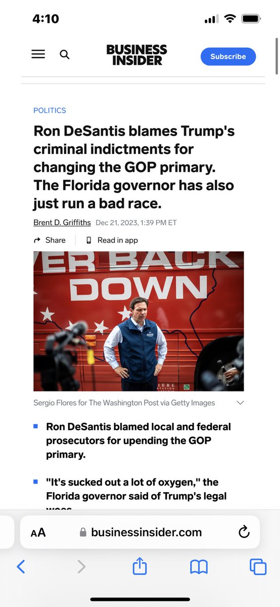 “if this is true, it can't account for former UN ambassador Nikki Haley's rise. As DeSantis has fallen, Haley has shot up, esp in the key early state of New Hampshire”

DeSantis continues to point the finger ( default) for his OWN FAILURES 

He is a flawed/ impotent candidate