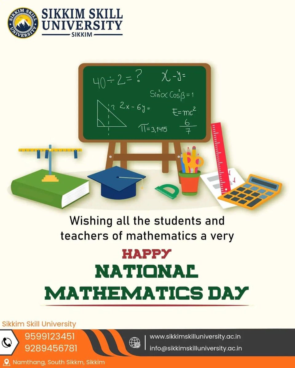 'Embracing the magic of numbers and equations - Happy National Mathematics Day! Let's solve, discover, and celebrate the beauty of math together! 🌟🔢'#happynationlmathematicsday #sikkimskilluniversity #namthang  #southsikkim #sikkim#9027526460