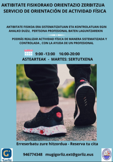 🔴(eu) <a href="/GorlizkoUdala/">Gorlizko Udala / Ayuntamiento de Gorliz</a>-ko #JardueraFisikoaren #OrientazioZerbitzua-ren informazioa. 
🔵(es) #ServicioDeOrientación de #ActividadFísica de #Gorliz. 
#PertsonaAktiboak