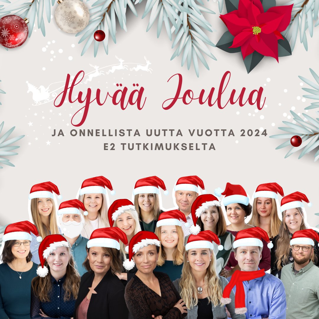 Lämmin kiitos kuluneesta vuodesta yhteistyökumppaneille, asiakkaille ja tiedonkäyttäjille. Rauhoitumme nyt joulun viettoon. Ensi vuonna jatkamme työtä tutkitun tiedon ja kestävän yhteiskunnan puolesta.

E2 Tutkimuksen väki toivottaa iloista joulua ja antoisaa uutta vuotta!✨