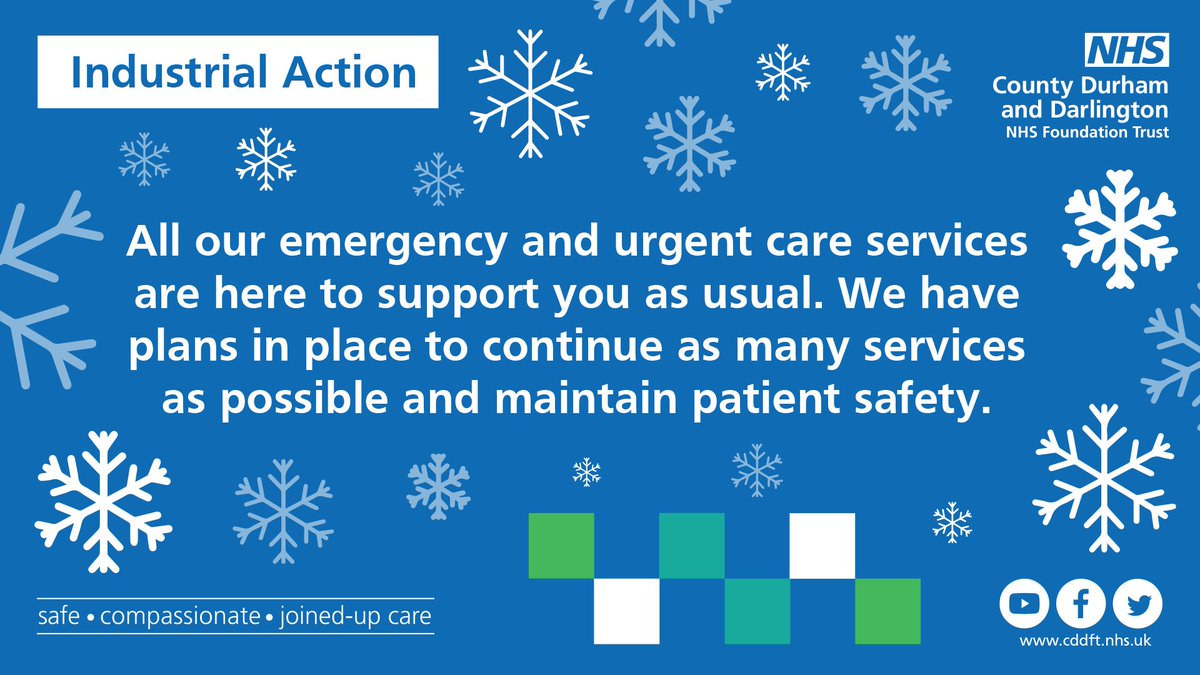 Some of our services will be affected during industrial action from Wednesday 3 January until Tuesday 9 January. ⚠️ All our emergency and urgent care services are here to support you. We have plans in place to continue as many services as possible and maintain patient safety.