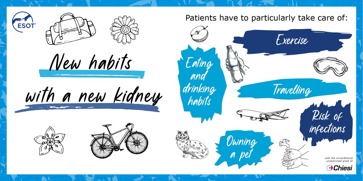 After a kidney transplant, people receiving their new organ have to learn new habits to adapt to their new normality. It can vary from changes in diet, and water intake, to precautions to be taken when traveling or when owning a pet #take2 #PoweredByESOT