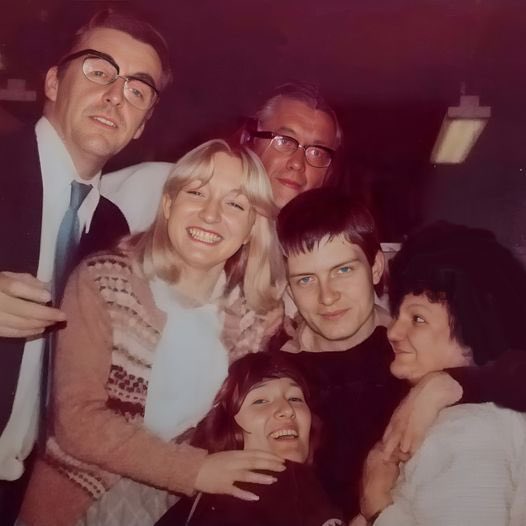 Ian Curtis at his office Christmas party in 1979. His day job was that of an Assistant Disablement Resettlement Officer. He helped people with special needs find work.