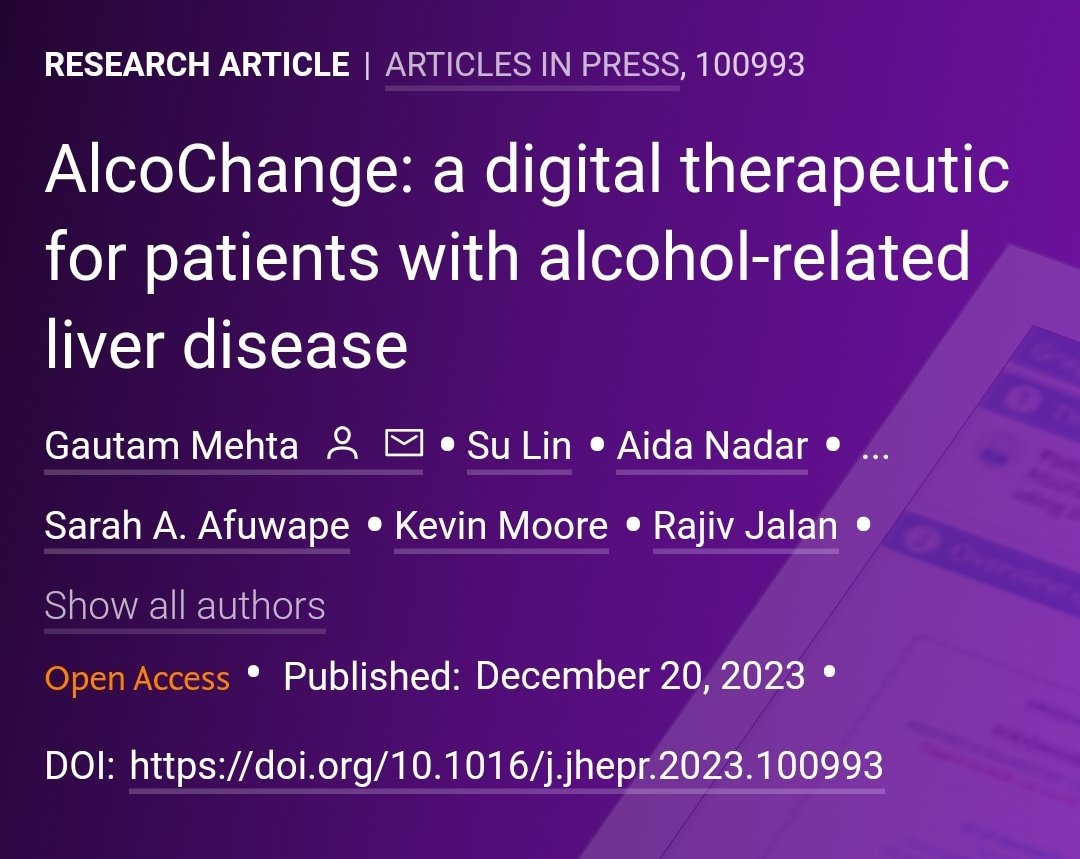 🟪NEW Article in press❕ AlcoChange: a digital therapeutic for patients with alcohol-related liver disease 🔓#OpenAccess at 👉 jhep-reports.eu/article/S2589-… #LiverTwitter #ARLD