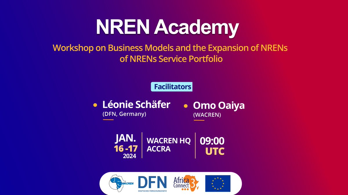 Excited to announce our upcoming workshop for NREN CEOs. The two-day packed session will drive participants deep into developing and operating an adaptable, winning business model and service portfolio. This will take our NRENs to the next level! 🔆🔆 @DFN_de @AC3_News