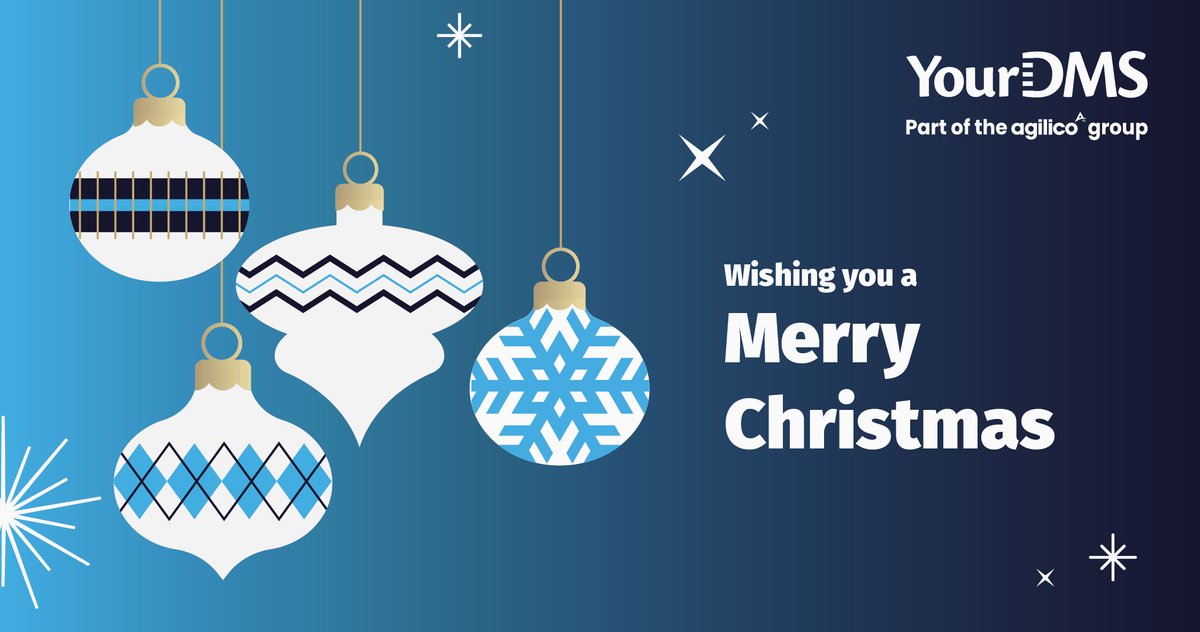 Merry Christmas and thank you for an incredible year! We're grateful for your support during 2023. Our offices close on 22nd December at 1pm and reopen on 2nd January 2024. For support during the festive period, visit: ow.ly/V3hV50QjGeG

YourDMS - part of the Agilico Group